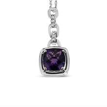 Load image into Gallery viewer, .925 Sterling Silver 6x6MM Cushion Shaped Natural Purple Amethyst and Diamond Accented Bale 18" Inch Pendant Necklace (I-J Color, I1-I2 Clarity)
