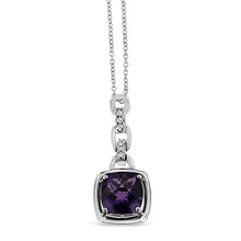 Load image into Gallery viewer, .925 Sterling Silver 6x6MM Cushion Shaped Natural Purple Amethyst and Diamond Accented Bale 18" Inch Pendant Necklace (I-J Color, I1-I2 Clarity)
