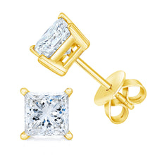 Load image into Gallery viewer, 14K Yellow Gold 1/4 Cttw Princess-Cut Square Near Colorless Diamond Classic 4-Prong Solitaire Stud Earrings (H-I Color, I1-I2 Clarity)
