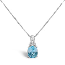 Load image into Gallery viewer, .925 Sterling Silver Blue Topaz and Diamond Accent Textured Pendant Necklace - 18" Inches

