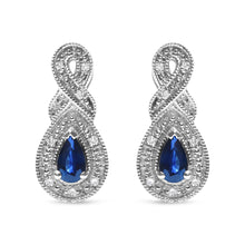 Load image into Gallery viewer, .925 Sterling Silver 4.5 x 3mm Pear Sapphire Gemstone and Diamond Accent Infinity Drop Stud Earrings (H-I Color, SI1-SI2 Clarity)
