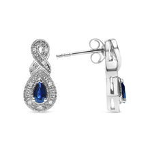 Load image into Gallery viewer, .925 Sterling Silver 4.5 x 3mm Pear Sapphire Gemstone and Diamond Accent Infinity Drop Stud Earrings (H-I Color, SI1-SI2 Clarity)
