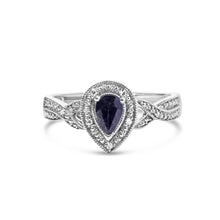 Load image into Gallery viewer, .925 Sterling Silver 6x4mm Pear Sapphire Gemstone with Diamond Accent Fashion Halo Ring (H-I Color, SI1-SI2 Clarity) - Size 7
