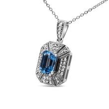 Load image into Gallery viewer, .925 Sterling Silver Blue Topaz and Diamond Accent Art Deco Style 18" Pendant Necklace (I-J Color, I1-I2 Clarity)
