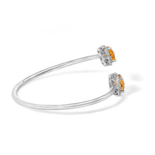 Load image into Gallery viewer, .925 Sterling Silver 8mm Cushion Cut Yellow Citrine Gemstone and Diamond Accent Split Bypass Bangle Bracelet (H-I Color, SI1-SI2 Clarity)  - Fits up to 7.75" Inches
