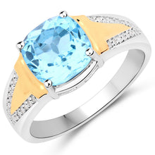Load image into Gallery viewer, 2.74 Carat Genuine Swiss Blue Topaz and White Diamond .925 Sterling Silver Ring
