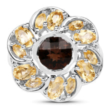Load image into Gallery viewer, 3.46 Carat Genuine Smoky Quartz &amp; Citrine .925 Sterling Silver Ring
