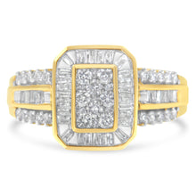 Load image into Gallery viewer, 10K Yellow Gold Round and Baguette-Cut Diamond Cocktail Ring (1.0 Cttw, H-I Color, SI2-I1 Clarity) - Size 7
