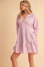 Load image into Gallery viewer, Notched Balloon Sleeve Tiered Mini Dress For Women–Trendy, Chic Style with Modern Balloon Sleeves, Tiered Layers for a Playful &amp; Flirty Look
