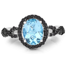 Load image into Gallery viewer, 2.92 Carat Genuine Blue Topaz, Black Diamond &amp; White Diamond .925 Sterling Silver Ring
