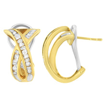Load image into Gallery viewer, 14K Yellow and White Gold 1/2 TDW "X" Shape Cross Over Diamond Hoop Earrings (I-J, I2-I3)
