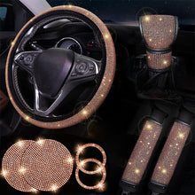 Load image into Gallery viewer, Diamond Set Leather Steering Wheel Cover Rhinestones Steering Wheel Cover With Crystal Breathable Anti-Slip Steering Wheel Protector Diamond Sparkling Car Steering Wheel Protector Vehicle Car Bling Steering Wheel Cover for Women Girls
