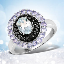 Load image into Gallery viewer, 1.77 Carat Genuine Aquamarine, Black Spinel and Tanzanite .925 Sterling Silver Ring
