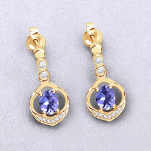 Load image into Gallery viewer, 0.76 Carat Genuine Tanzanite and White Diamond 14K Yellow Gold Earrings
