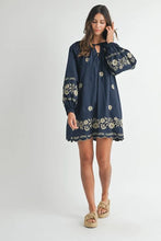 Load image into Gallery viewer, Embroidered Long Sleeve Peasant Mini Dress For Women – Embroidered Mini Dress, Long Sleeve Peasant Dress, Bohemian Dress, Casual Peasant Dress, Timeless Elegance Dress
