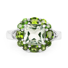 Load image into Gallery viewer, 3.49 Carat Genuine Green Amethyst, Chrome Diopside &amp; White Topaz .925 Sterling Silver Ring
