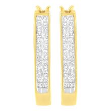 Load image into Gallery viewer, 10K Yellow Gold 1/2 Cttw Invisible Set Princess-cut Diamond Hoop Earrings (H-I Color, SI2-I1 Clarity)
