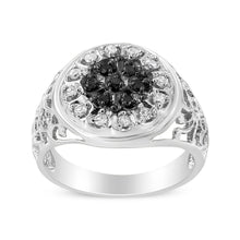 Load image into Gallery viewer, .925 Sterling Silver 1/4 Cttw White and Black Treated Diamond Halo Cluster Ring for Men (I-J Color, I3 Clarity) - Size 10

