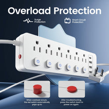 Load image into Gallery viewer, 10-in-1 Multi-Outlet Power Strip – 6 AC, 3 USB-A, 1 Type-C
