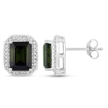 Load image into Gallery viewer, 3.57 Carat Genuine Green Tourmaline and White Diamond 14K White Gold Earrings
