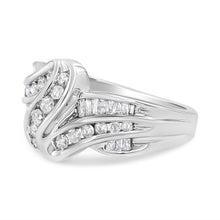 Load image into Gallery viewer, 10K White Gold Ring 3/4 Cttw Round and Baguette-Cut Diamond Bypass Ring (H-I Color, I2-I3 Clarity) - Size 6
