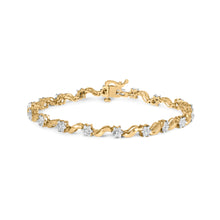 Load image into Gallery viewer, 10k Yellow Gold 1.00 Cttw Round-Cut Diamond Floral S-Link 7.50" Bracelet (I-J Color, I2-I3 Clarity)
