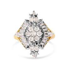 Load image into Gallery viewer, 10K Yellow Gold 1 Cttw Round and Baguette cut Diamond Cluster and Rhombus Halo Ring (H-I Color, I1-I2 Clarity) - Ring Size 7
