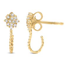 Load image into Gallery viewer, 14K Yellow Gold Plated .925 Sterling Silver 1/10 Cttw Diamond Floral Cluster and Beaded Hoop Stud Earrings (H-I Color, I1-I2 Clarity)
