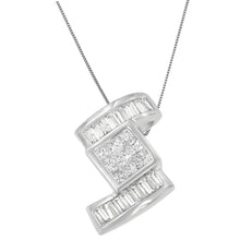 Load image into Gallery viewer, 14K White Gold 1 2/5 cttw Princess and Baguette Cut Diamond Zig Zag Pendant Necklace (H-I, SI1-SI2)
