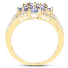 Load image into Gallery viewer, 14K Yellow Gold Plated 1.59 Carat Genuine Tanzanite and White Topaz .925 Sterling Silver Ring
