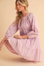 Load image into Gallery viewer, Notched Balloon Sleeve Tiered Mini Dress For Women–Trendy, Chic Style with Modern Balloon Sleeves, Tiered Layers for a Playful &amp; Flirty Look
