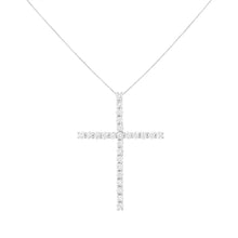 Load image into Gallery viewer, .925 Sterling Silver 3.0 Cttw Round Shape Diamond 1-1/2" Cross Pendant with Box Chain Necklace (I-J Color, I2-I3 Clarity) - 18"
