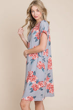 Load image into Gallery viewer, Floral Round Neck Short Tee Dress with Pockets For Women – Comfortable, Casual &amp; Functional for Everyday Wear
