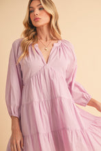 Load image into Gallery viewer, Notched Balloon Sleeve Tiered Mini Dress For Women–Trendy, Chic Style with Modern Balloon Sleeves, Tiered Layers for a Playful &amp; Flirty Look
