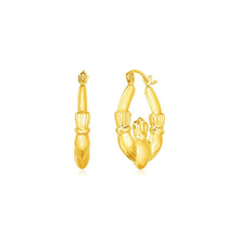 Load image into Gallery viewer, 14K Yellow Gold Claddagh Symbol Hoop Earrings
