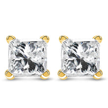 Load image into Gallery viewer, AGS Certified 14k Yellow Gold 1/4 Cttw 4-Prong Set Princess-Cut Solitaire Diamond Push Back Stud Earrings (H-I Color, SI1-SI2 Clarity)
