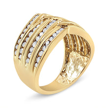 Load image into Gallery viewer, 10K Yellow Gold Plated .925 Sterling Silver 1 1/2 Cttw Diamond Channel Band (Champagne Color, I2-I3 Clarity) Ring Size 7
