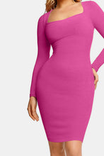 Load image into Gallery viewer, Elegant Black Full Size Built-In Shapewear Square Neck Long Sleeve Dress Sculpting Fit Dress for Women
