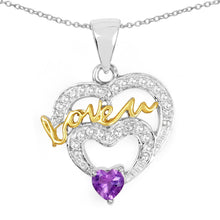 Load image into Gallery viewer, Two Tone Plated 0.44 Carat Genuine Amethyst and White Topaz .925 Sterling Silver Pendant
