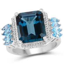 Load image into Gallery viewer, 8.17 Carat Genuine London Blue Topaz and Swiss Blue Topaz .925 Sterling Silver Ring
