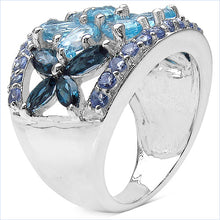 Load image into Gallery viewer, 6.06 Carat Genuine Blue Topaz, London Blue Topaz &amp; Tanzanite .925 Sterling Silver Ring
