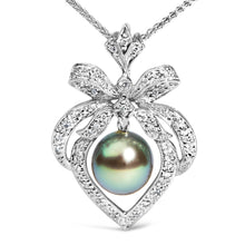 Load image into Gallery viewer, 18K 3/4 Cttw Diamond and 12.5 MM Cultured Black Tahitian Pearl Heart Pendant Necklace (G-H Color, SI1-SI2 Clarity) - 18" Inches
