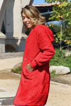 Load image into Gallery viewer, Red Double Take Full Size Hooded Teddy Bear Jacket with Thumbholes Ultra-Cozy &amp; Stylish Comfortable Outerwear
