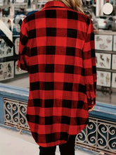 Load image into Gallery viewer, Deep Red Plaid Collared Neck Snap-Down Long Sleeve Jacket – Classic &amp; Trendy Outerwear with Pockets
