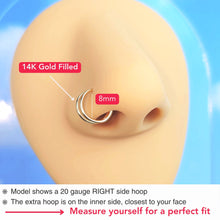 Load image into Gallery viewer, Double Hoop Nose 14k Yellow Gold Filled Spiral Nose Ring 20G 8mm Right
