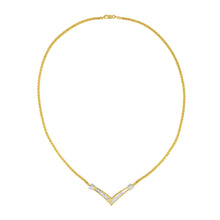 Load image into Gallery viewer, 10K Yellow and White Gold 1/2 Cttw Princess Cut Diamond Channel-Set â€œVâ€ Shape 18" Franco Chain Necklace (H-I Color, SI2-I1 Clarity)
