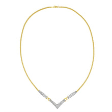 Load image into Gallery viewer, 14K Yellow and White Gold 2.0 Cttw Princess Cut Diamond Flared and X-Station V Shaped 18â€ Franco Chain Statement Necklace (H-I Color, SI2-I1 Clarity)

