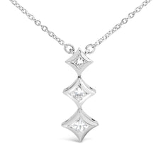 Load image into Gallery viewer, 10K White Gold 1/5 Cttw Princess Cut Diamond 3 Stone Drop 18" Pendant Necklace (H-I Color, SI2-I1 Clarity)
