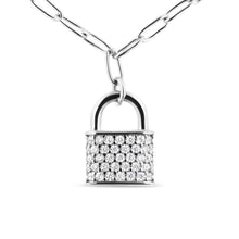 Load image into Gallery viewer, .925 Sterling Silver 1/4 Cttw Diamond Lock 18" Pendant Necklace with Paperclip Chain (H-I Color, SI2-I1 Clarity)
