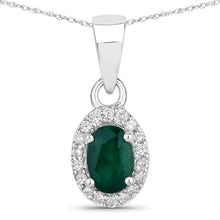 Load image into Gallery viewer, 0.81 Carat Genuine Zambian Emerald and White Diamond 14K White Gold Pendant
